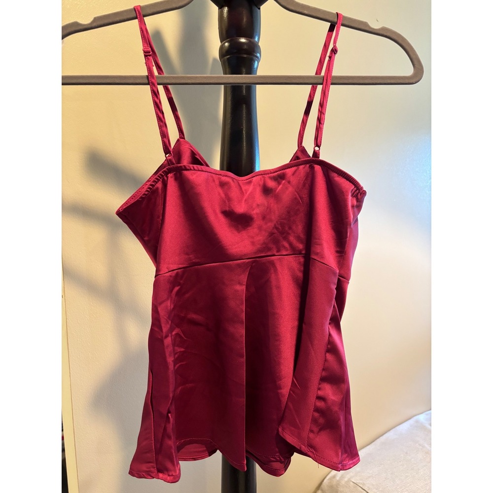Hippie Rose Lush Berry Satin Tie Front Bow Cami Top Burgundy XS NEW! - Picture 3 of 5